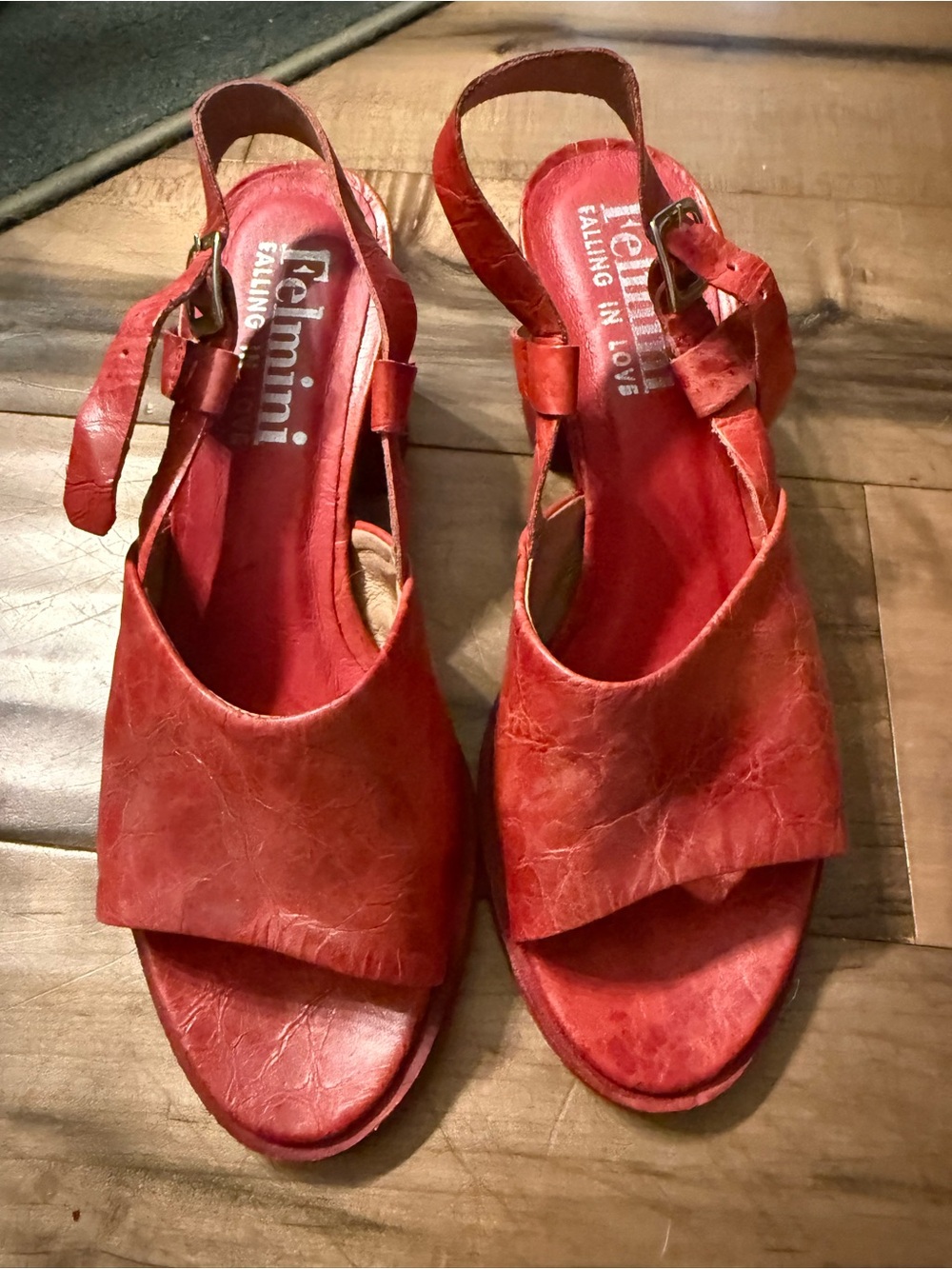 Red Leather Slingback Sandals